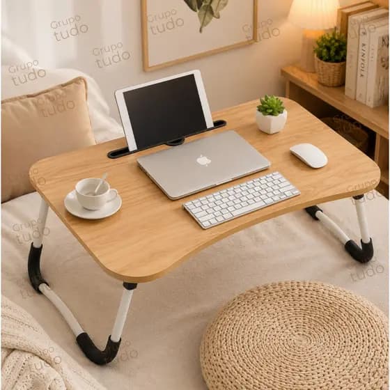 Mesa Para Notebook Portátil Dobrável Articulada em Mdf Suporte para Laptop Cama Estudo Porta Tablet