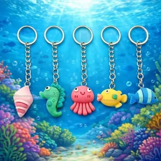 100 MINI Chaveiros  Fundo do Mar lembrancinhas  Festa Peixes Moda Praia