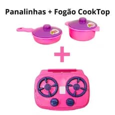 Kit Fogão Cooktop + Panelinhas, 2 Peças de Brinquedo Faz de Conta Infantil, Diversão Garantida.
