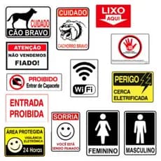 Placa de Aviso Sinalização Promoção Tamanhos e Modelos Baratos Proibido Cuidado Cão Bravo Wifi Sorria Fiado