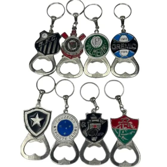 Chaveiros Escudo de Metal Aço Inox Time de Futebol Brasileirão Com Abridor de Garrafa