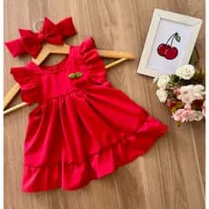 vestido bebe baby rn criança menina infantil cereja cerejinha festa aniversario