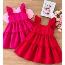 Kit 2 vestidos Maria Infantil Rosa Bebê Pink vermelho amarelo azul Cereja Cerejinha Luxo menina casual