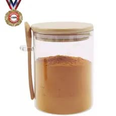 Pote Vidro 500ml  Hermético Tampa de Bambu E Com Colher Bambu