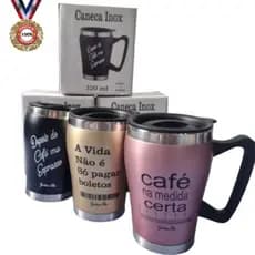 Caneca Térmica de Café Aço Inox Com Tampa de Plástico e Frases Na Copo 320ML