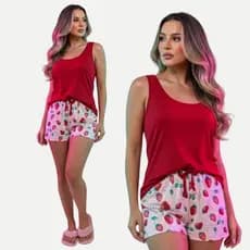 Pijama Feminino Regata + Short Estampado  – Conjunto Conforto Verão
