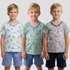 Pijama Infantil Masculino Meia Manga Verão Curto Estampado Confortável Menino Personagem
