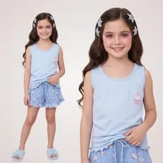 Pijama Infantil Feminino Regata Personagem Malha Premium Envio Rápido
