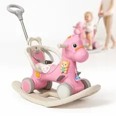 Carrinho de Passeio Infantil Cavalinho 3 em 1 Empurrador Balanço Andador Presente Para Bebe Criança