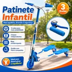 Patinete Infantil Menino 3 Rodas LED Dobravel Articulado Abre e Fecha Freio Ajustável 3+ Anos