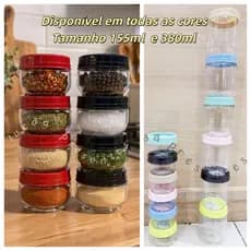 kit  Pote porta Temperos Plasutil Gire e Trave 155ml e 380ml Potes Herméticos Cozinha Organizador Preto Vermelho azul