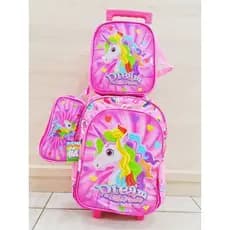 Conjunto Mochila Unicórnio Escolar Menina Infantil Com Mochila de Rodinhas + Lancheira + Estojo dupla