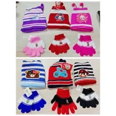 Conjunto touca Gorro  + luva infantil inverno grossa estampado quentinho
