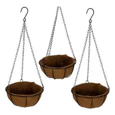 3 Vasos Fibra De Coco 25cm Planta Suspenso Pendurar Corrente
