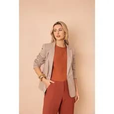 Blazer Feminino Alvorada Algodão Linho Forrado Slim Plus Size Elegante Moda Social Trabalho Casual
