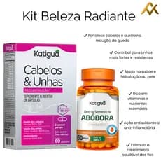 Kit Biotina + Óleo de Semente de Abóbora 60 Cápsulas Cabelo Pele Unhas 60 Caps Kit Beleza Feminina