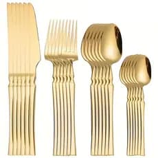24 Peças Talheres Dourado de Aço Inox Garfo Colher Faca Colher De Mesa SUPER U