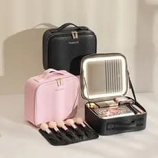 Kit Maleta Maquiagem completo Profissional Com Espelho e Luz Led e paleta de maquiagem SUPER U