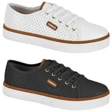 Tenis Moleca Feminino Casual Branco e Preto Microperfuros Conforto Original Antiderrapante
