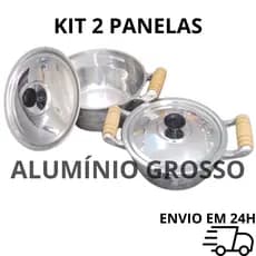 Kit Jogo 2 Panelas Caçarolas Pequenas de Alumínio Batido Fundido Grosso 16 e 18 com Tampas