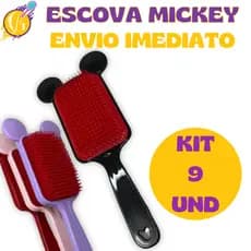 Kit 9 - Escova Raquete -Flex Mickey - Anti Frizz - Pra Cabelo - Para Desembaraçar Cabelos