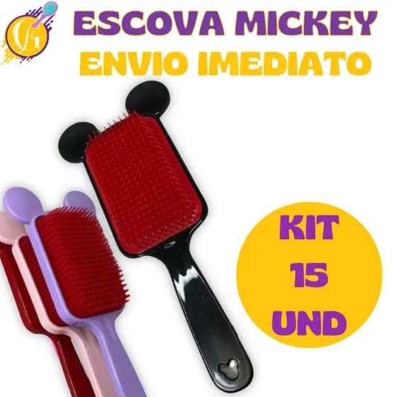 Kit 15 - Escova Raquete -Flex Mickey - Anti Frizz - Pra Cabelo - Para Desembaraçar Cabelos