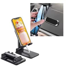 Kit Suporte Celular De Mesa Retrátil Dobravel Portátil Tablet IPad + Suporte Celular de Carro Magnético 360º Com Poderoso Imã Neodimio Universal Veicular