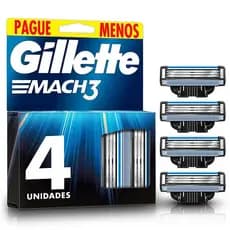 Refil Carga Para Barbear Gillette Mach3 - 4 Unidades com Lâminas de Aço, Fita Lubrificante