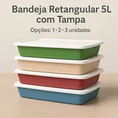 Bandeja Retangular com Tampa 5 Litros 1/2/3 unidades