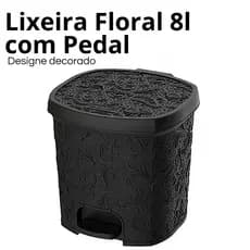 Lixeira com Pedal Floral Uninjet 8L  Design Decorado, Resistente e Compacta