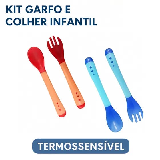 Kit Garfo e Colher Infantil Termissensível Cabo Rígido e Ponta Macia