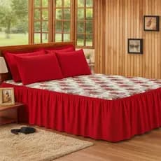 Kit Colcha Cama Aconchego Casal Box Queen Oxford Babado 3 Peças Estampada