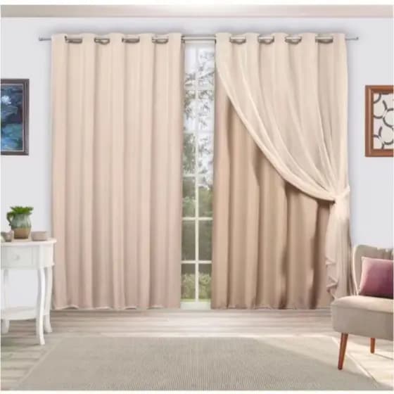 Cortina 4 Metros Voil Ou Xadrez Liso Com Forro Em Microfibra Quarto Ou Sala - Oferta Limitada