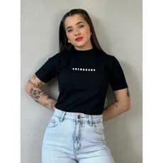 Blusa Gola Alta T-shirt Feminina Moda Blogueira 100% Algodão