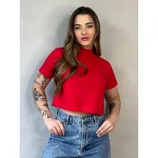 Cropped Gola Alta Camiseta Feminina Blusa Básica Lisa 100%  Algodão Tendência
