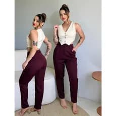 Calça Alfaiataria Feminina Reta Cintura Alta Plissada Social Casual Elegante Mais Vendidas