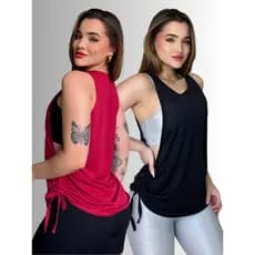 Kit 2 Regatas Treino Fitness Dry Fit Blusa Básica Top Academia Decote Lateral Tapa Bumbum