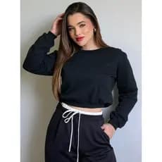 Cropped Moletom Blogueira Feminino Blusa de Frio Flanelada Manga Longa Casaco Manga Comprida Estilosa