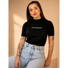 T-shirt Gola Alta Blusa Feminina Camiseta Casual Básica Premium Moda Blogueira Camisa Elegante