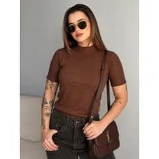 Blusa T-Shirt Feminina Camiseta Gola Alta Básica 100% Algodão Casual