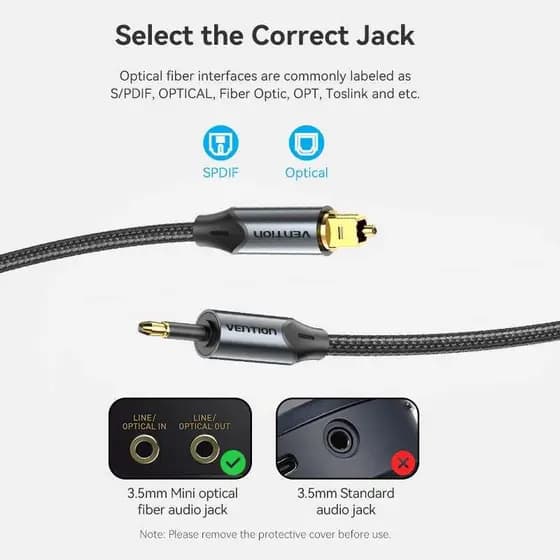 Vention - Cabo Áudio Óptico Toslink X Mini Toslink (ATENÇÃO: Não compatível com P2)