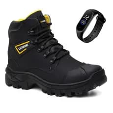 Bota CAT Couro Nobre Bico PVC Com CA Trabalho Resistente Palmilha Gel Promoção
