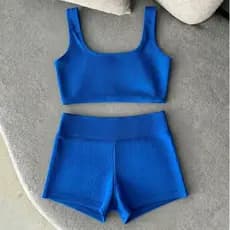 Conjunto Top E Short Canelado Moda Fitness Academia