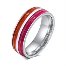Vermelho Branco Laranja Linhas Finger Band Orgulho Love Promise Jóias Vnox 8mm Anel Lésbico para As Mulheres
