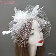 Chapéu Fascinator De Malha XINLEEN , De Véu Requintado De Penas , Laço Doce Elegante Noiva Bandana Casamento