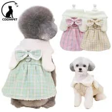 Inverno Quente Vestido De Cachorro Xadrez Saia Com Orelha De Coelho Roupas Para Cães Pequenos Casaco De Gato