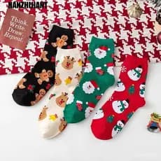 Meias De Natal Respiráveis Algodão Doce Papai Noel Elk Design De Moda Estilo Coreano
