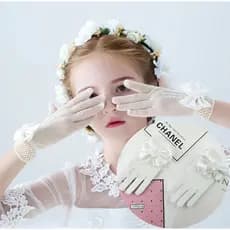 Luvas das meninas Luvas de Malha Infantil Arco Elástico Flower Girl Show Luvas Brancas Luvas De Casamento