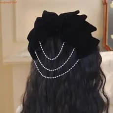 Grampo De Cabelo Com Laço De Veludo HUIJIANG , Clipe De Mola Borla De Pano , De Pérola Elegante Para Meninas