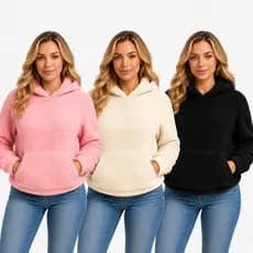 Blusa Blusinha Teddy Pelúcia Sherpa Pelo Pelinho Casaco Frio Inverno Feminino Touca Canguru Urso